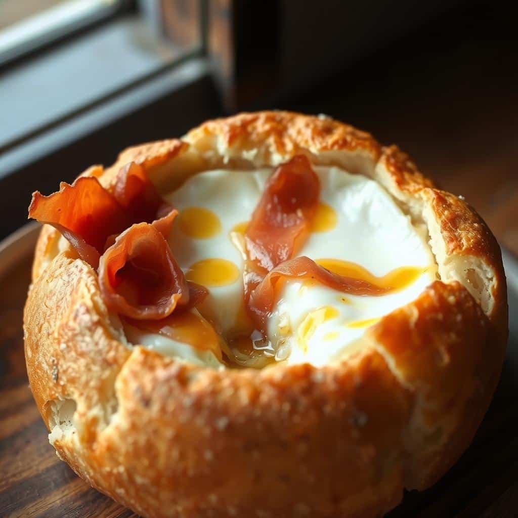 Baked Brie Bread Bowl with Prosciutto and Honey