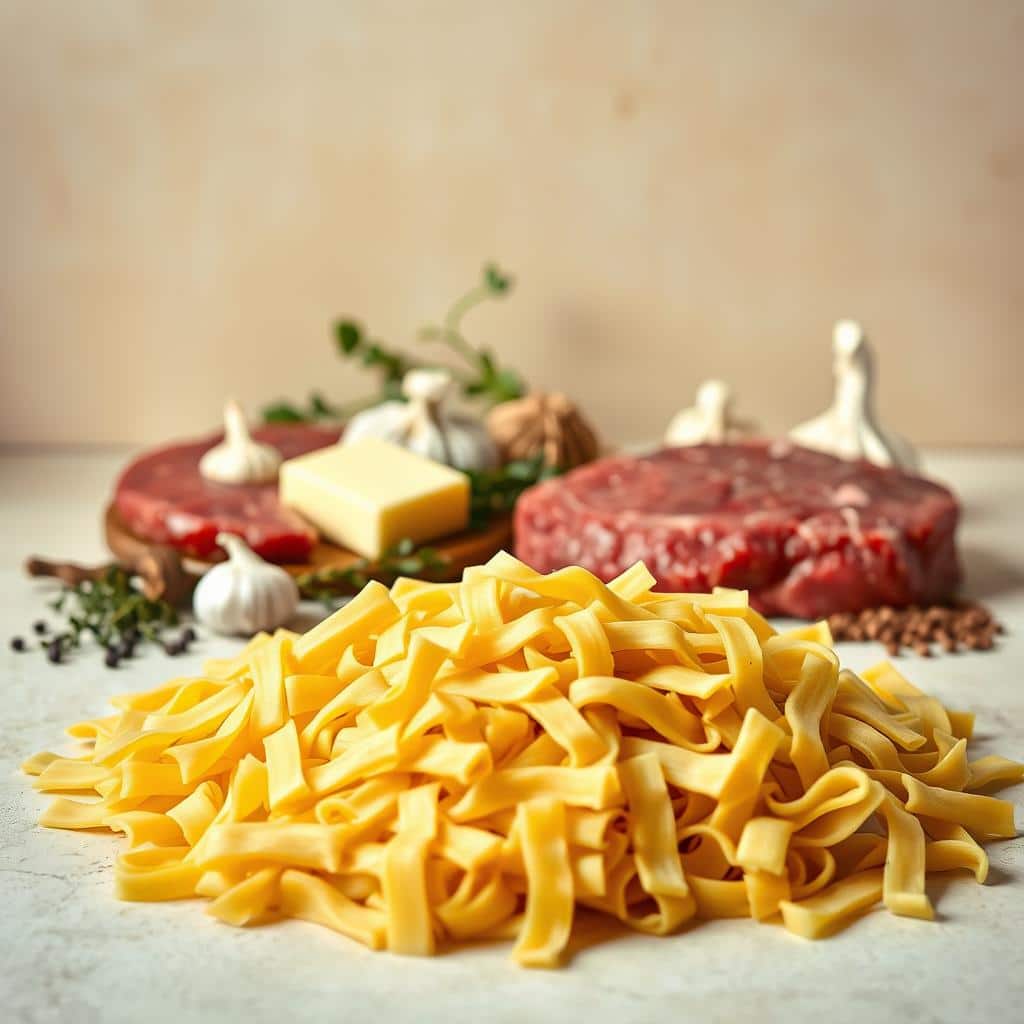 Creamy Beef and Bowtie Pasta Ingredients