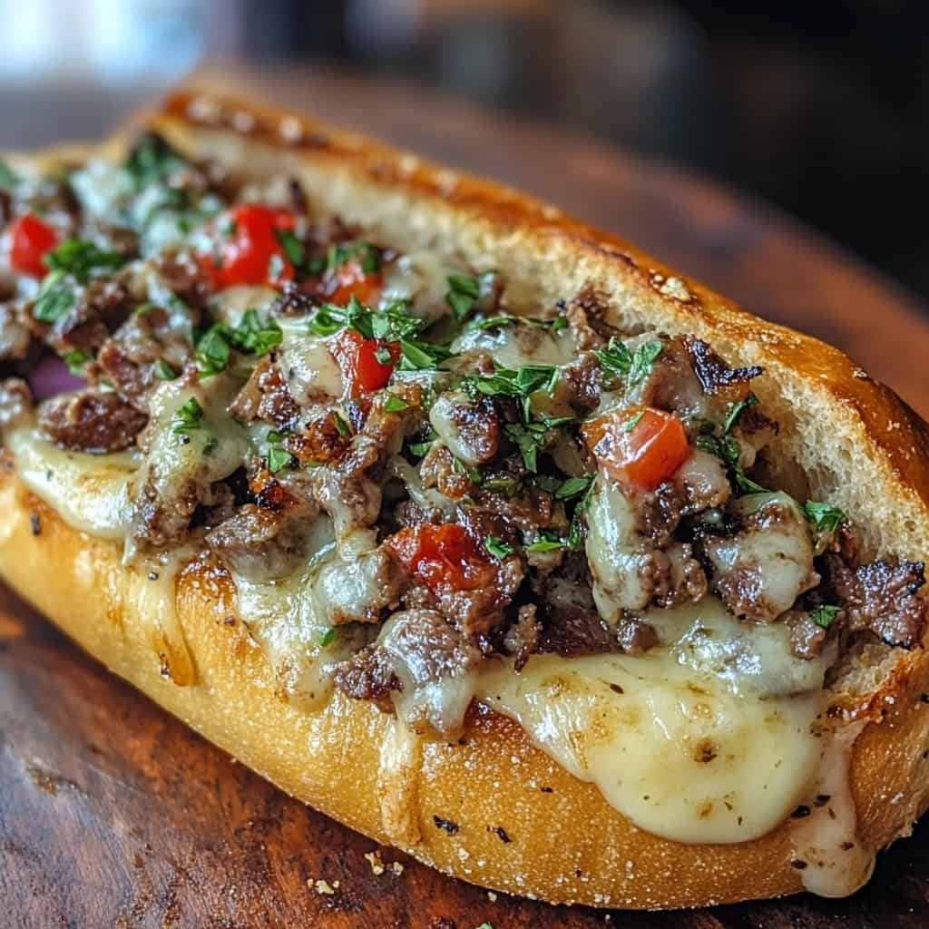 Cheesesteak on Garlic Parmesan Bread