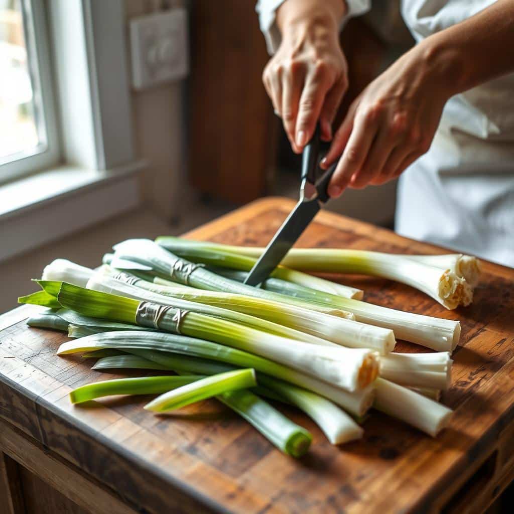 Cleaning leeks for potato leek soup