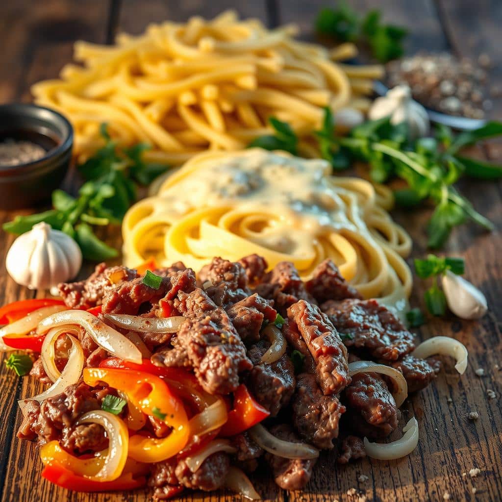 Philly cheesesteak pasta ingredients