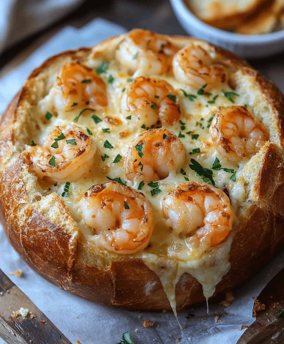 Cheesy Garlic Shrimp Bread Bowl – Delicious Appetizer