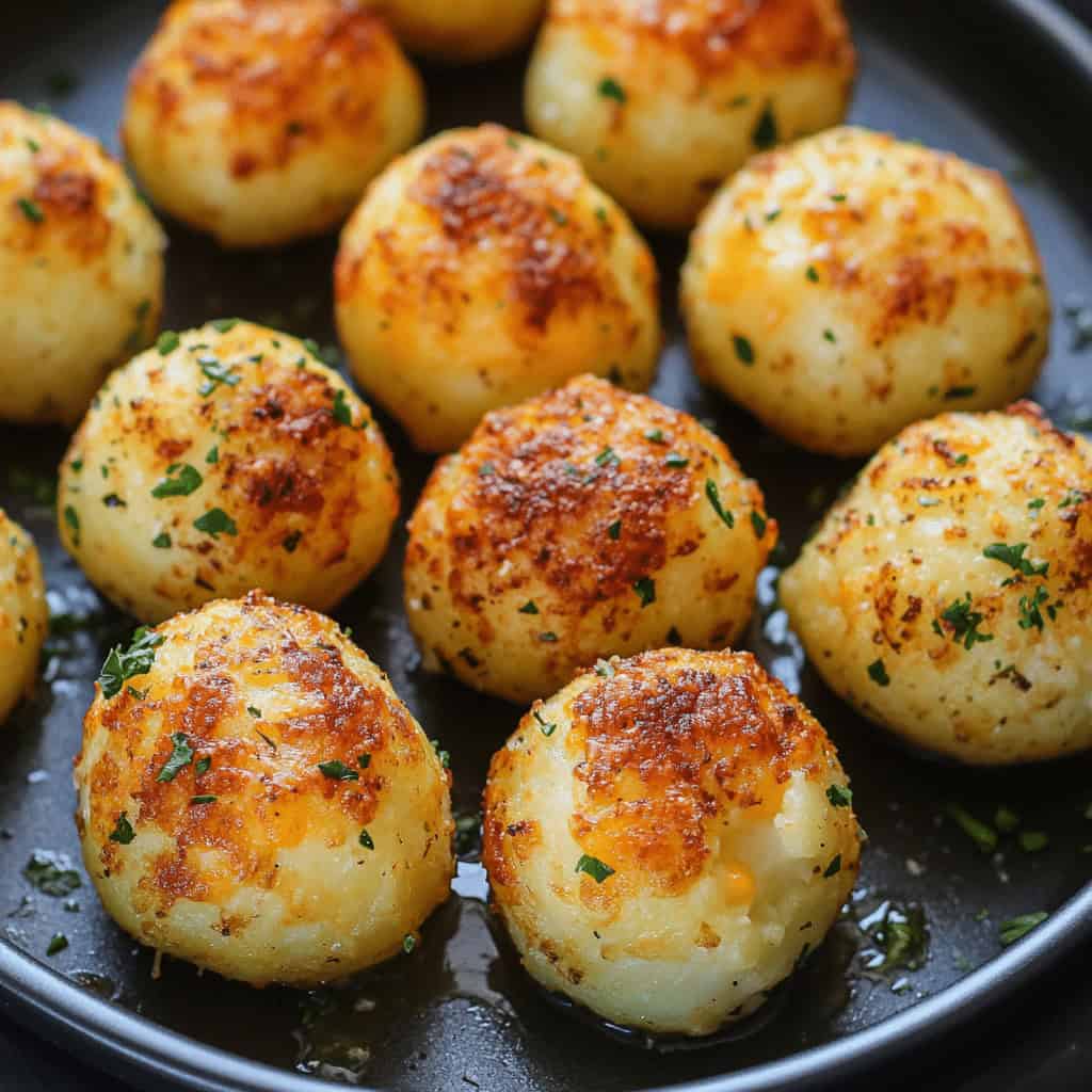 Crispy Potato & Cheese Bombs with Garlic Butter