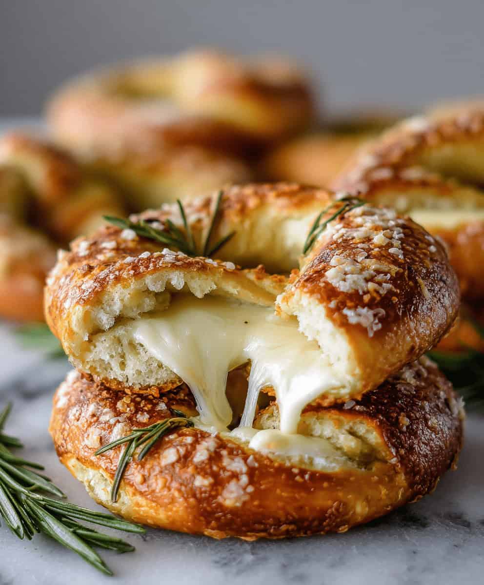 Mozzarella Stuffed Rosemary Parmesan Soft Pretzels