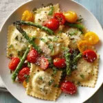 Ravioli with Tomatoes, Asparagus, Garlic, and Herbs