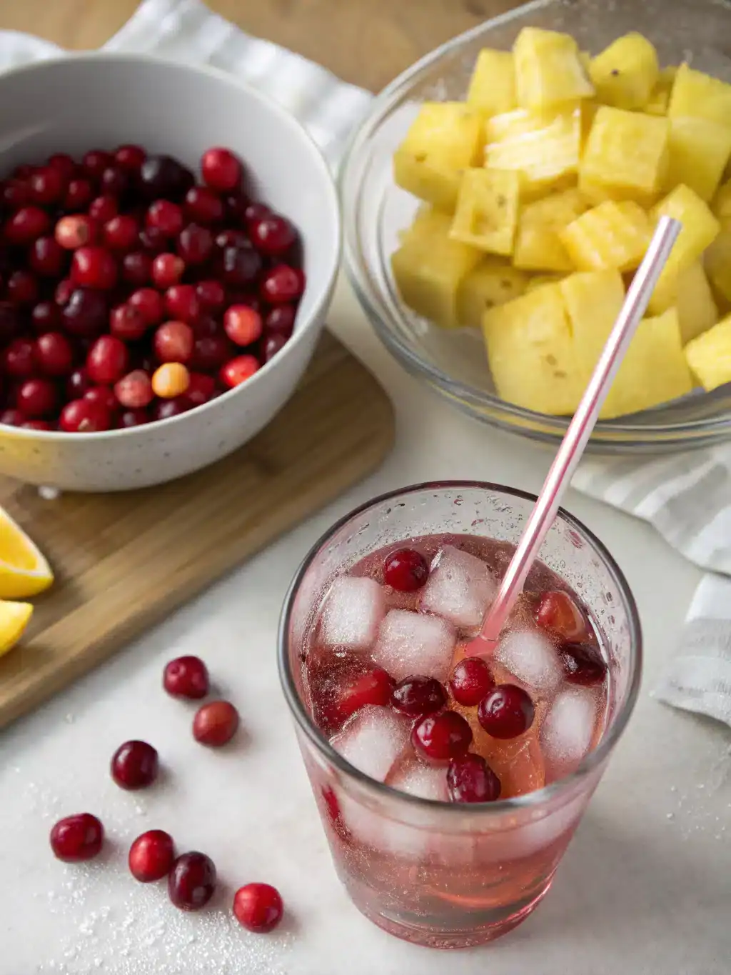 Cranberry Pineapple Fizz preparing steps
