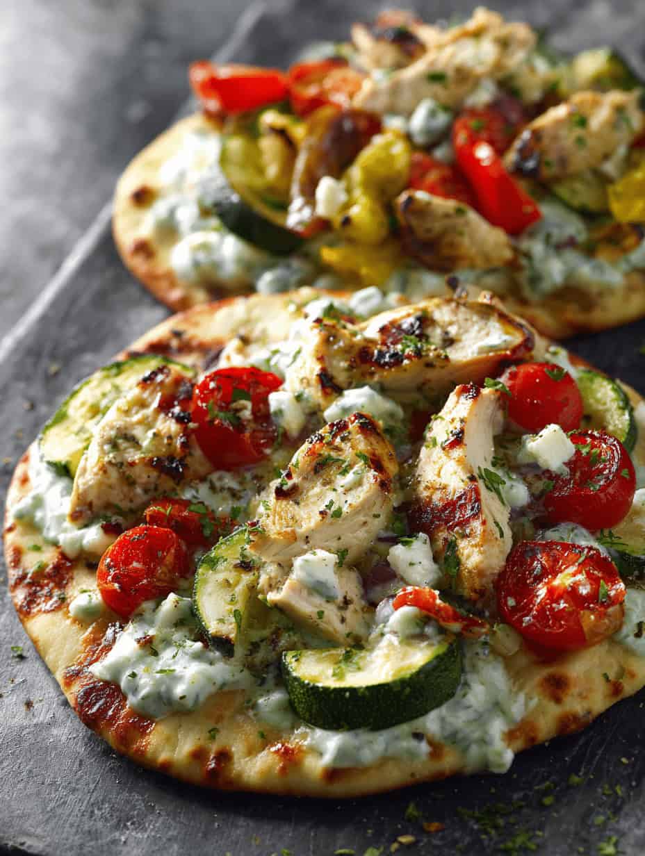 Tzatziki Chicken & Veggie Naan Pizza Recipe