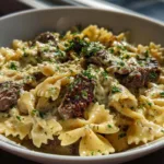 Cheesy Garlic Butter Beef Bowtie Pasta