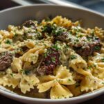 Cheesy Garlic Butter Beef Bowtie Pasta
