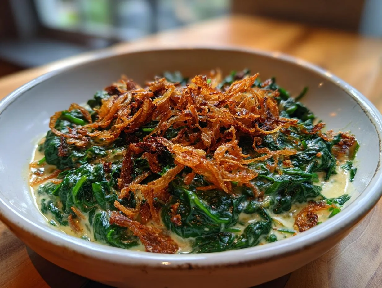 Creamed Spinach with Fried Shallots