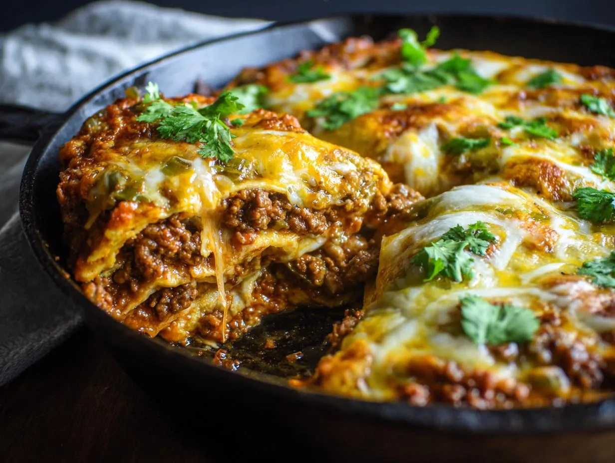 Skillet Green Chili Enchilada Bake