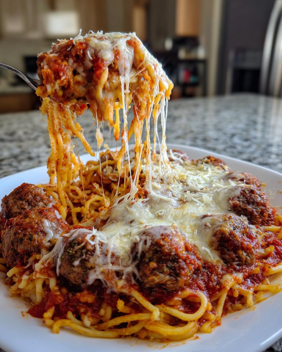 baked spaghetti and meatballs - detail 2