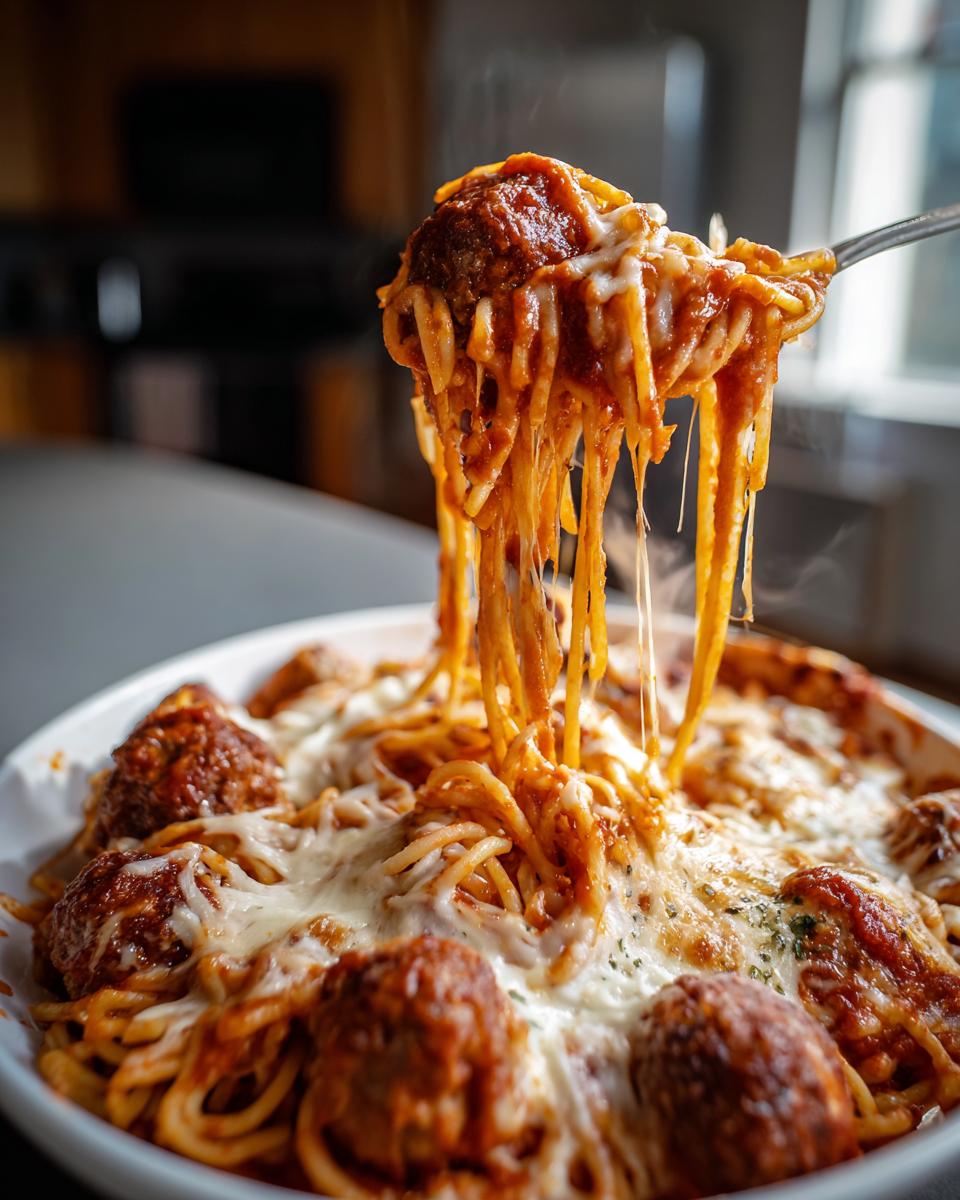 baked spaghetti and meatballs - detail 3