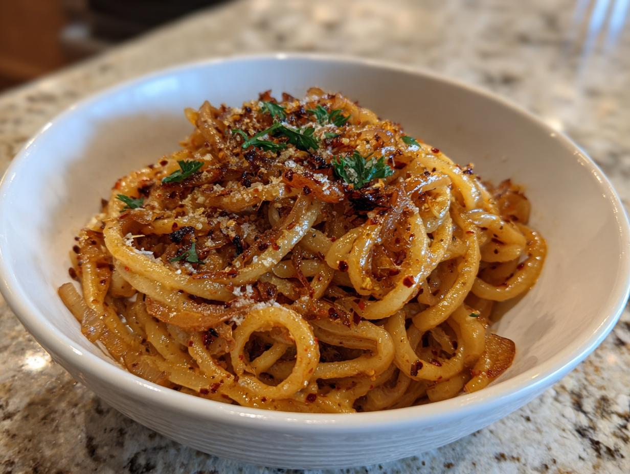 25-Minute Caramelized Onion Pasta with Chilli Oil Recipe Bliss