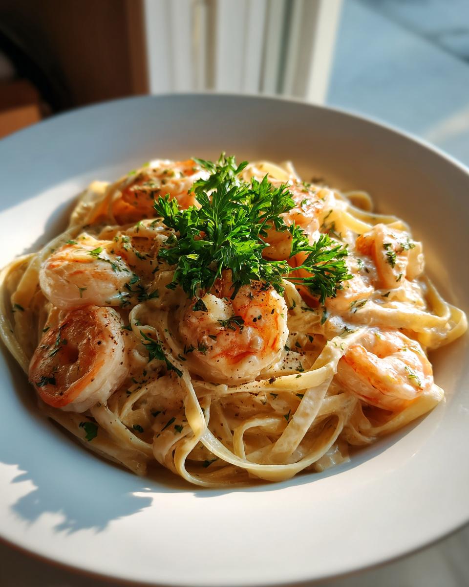 creamy garlic shrimp linguine - detail 1