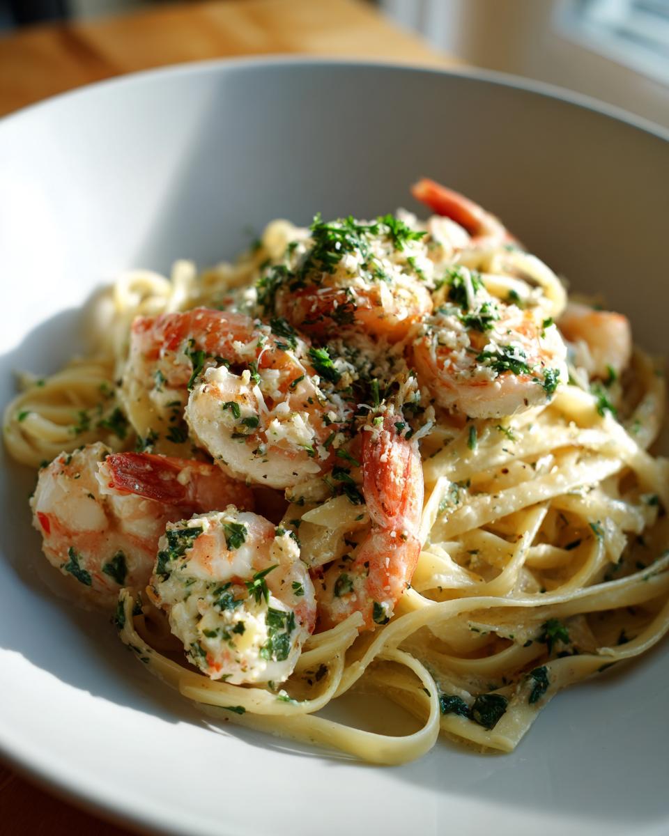 creamy garlic shrimp linguine - detail 2