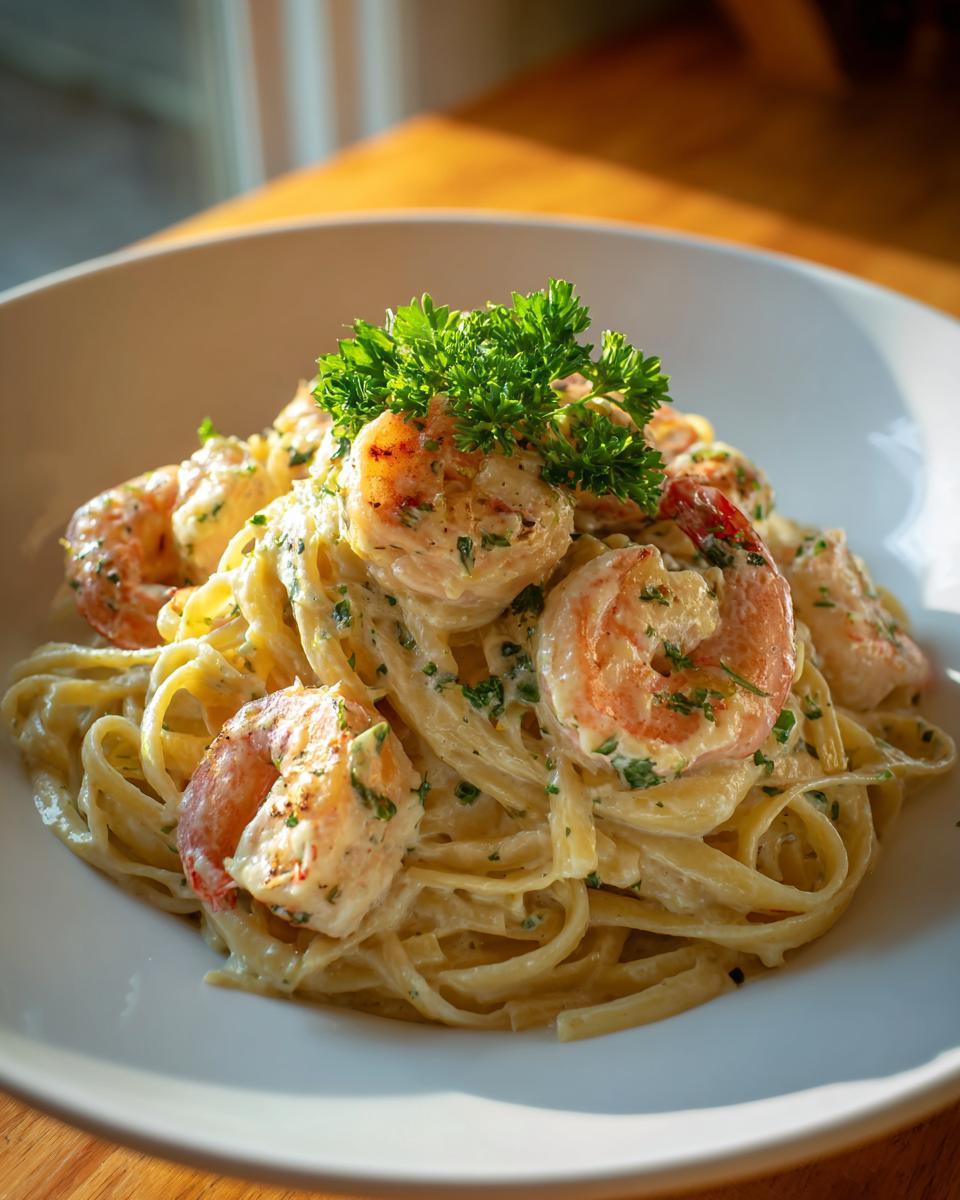 creamy garlic shrimp linguine - detail 3