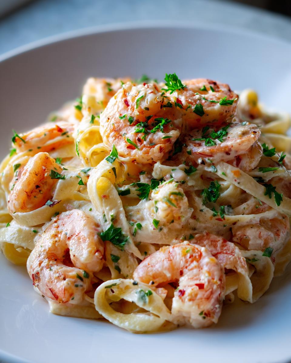 creamy shrimp fettuccine - detail 1