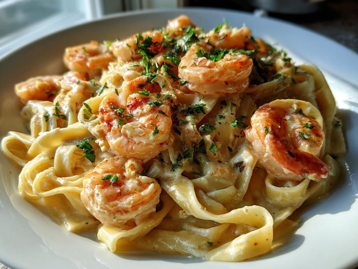 creamy shrimp fettuccine - detail 3