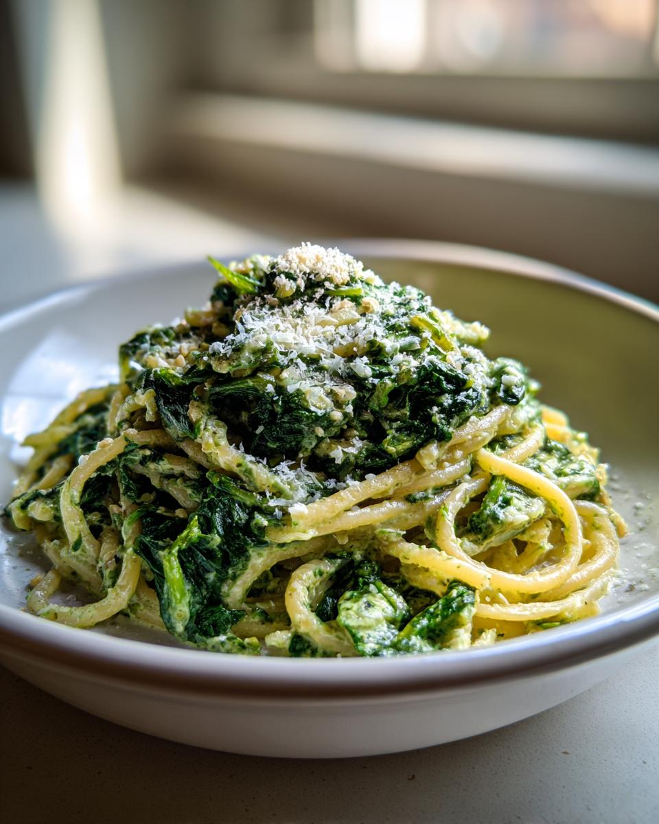 creamy spinach pasta sauce - detail 1