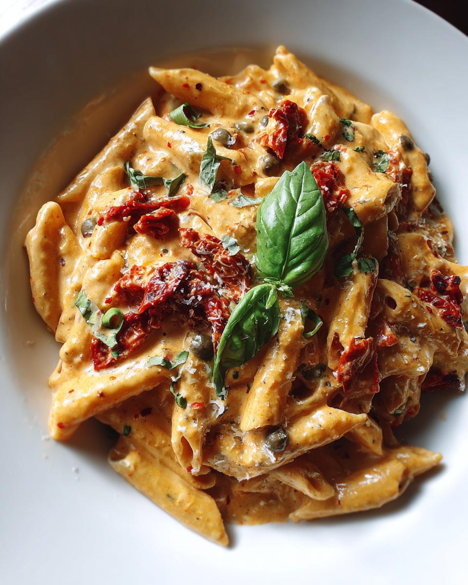 creamy sun-dried tomato pasta with capers - detail 3