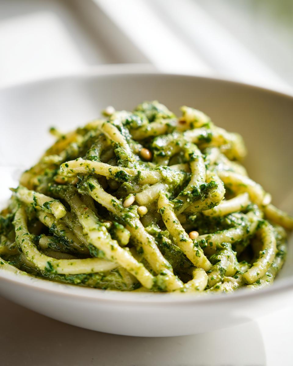 creamy vegan pesto pasta - detail 1