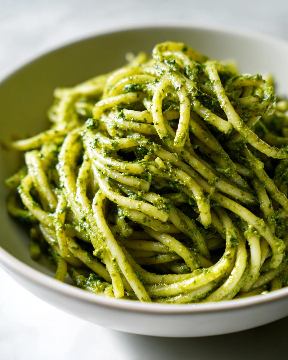 creamy vegan pesto pasta - detail 2