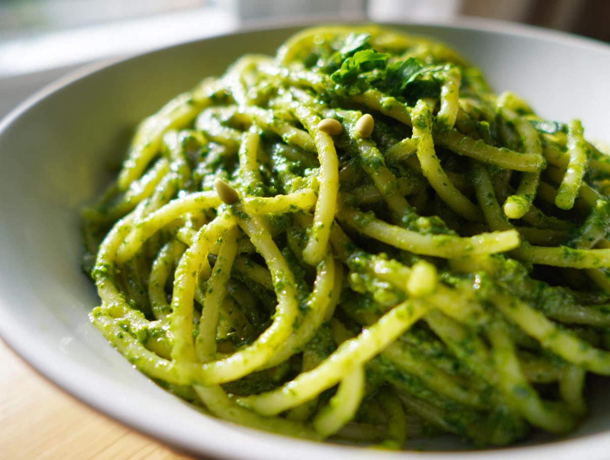 creamy vegan pesto pasta - detail 3