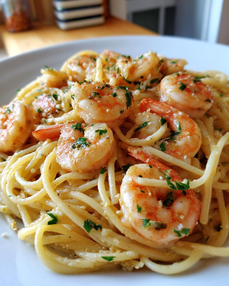 garlic butter shrimp pasta - detail 2