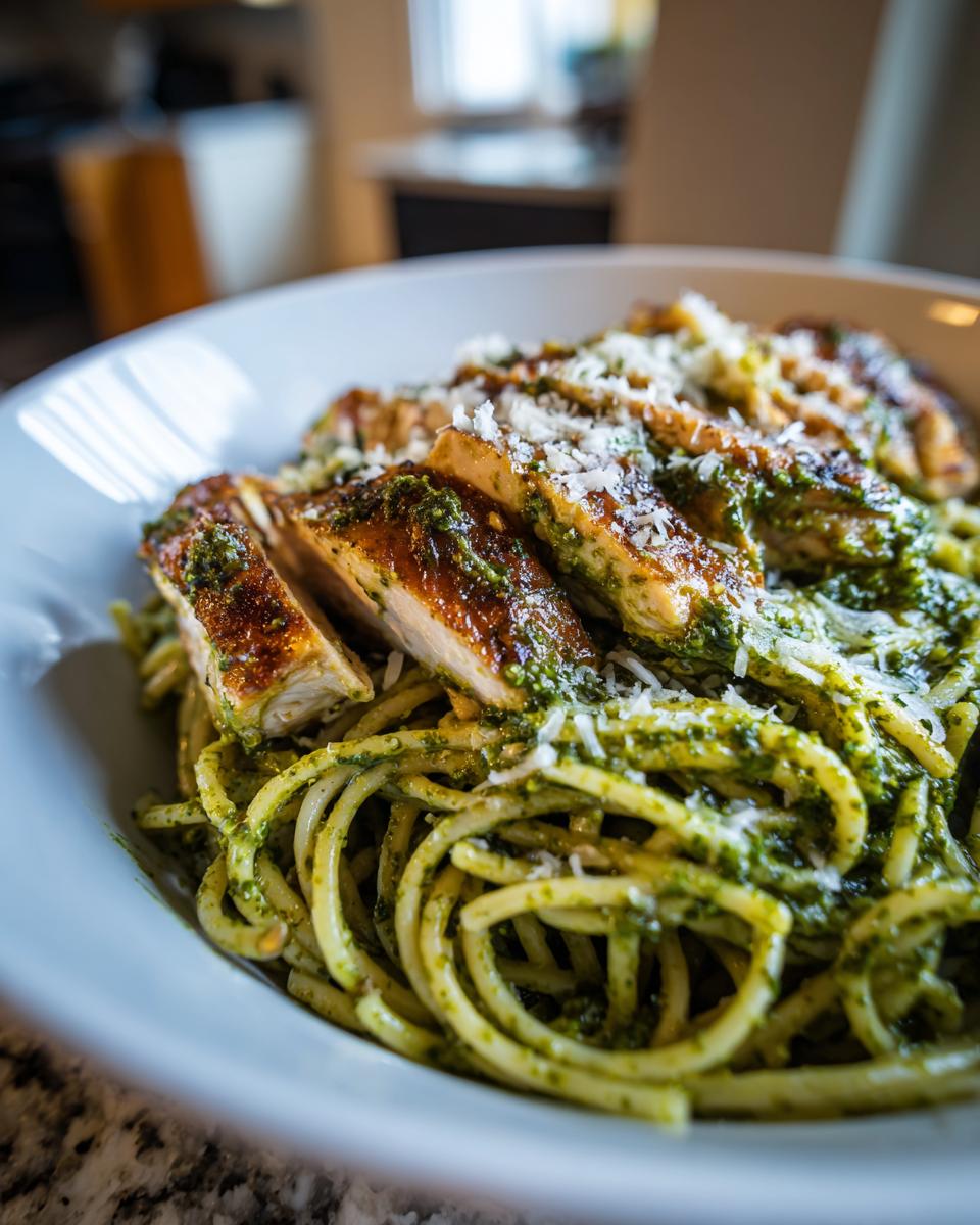 grilled chicken pesto pasta - detail 1