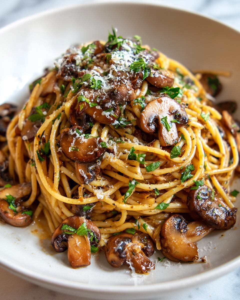 mushroom garlic spaghetti - detail 1