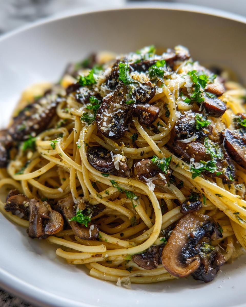 mushroom garlic spaghetti - detail 3