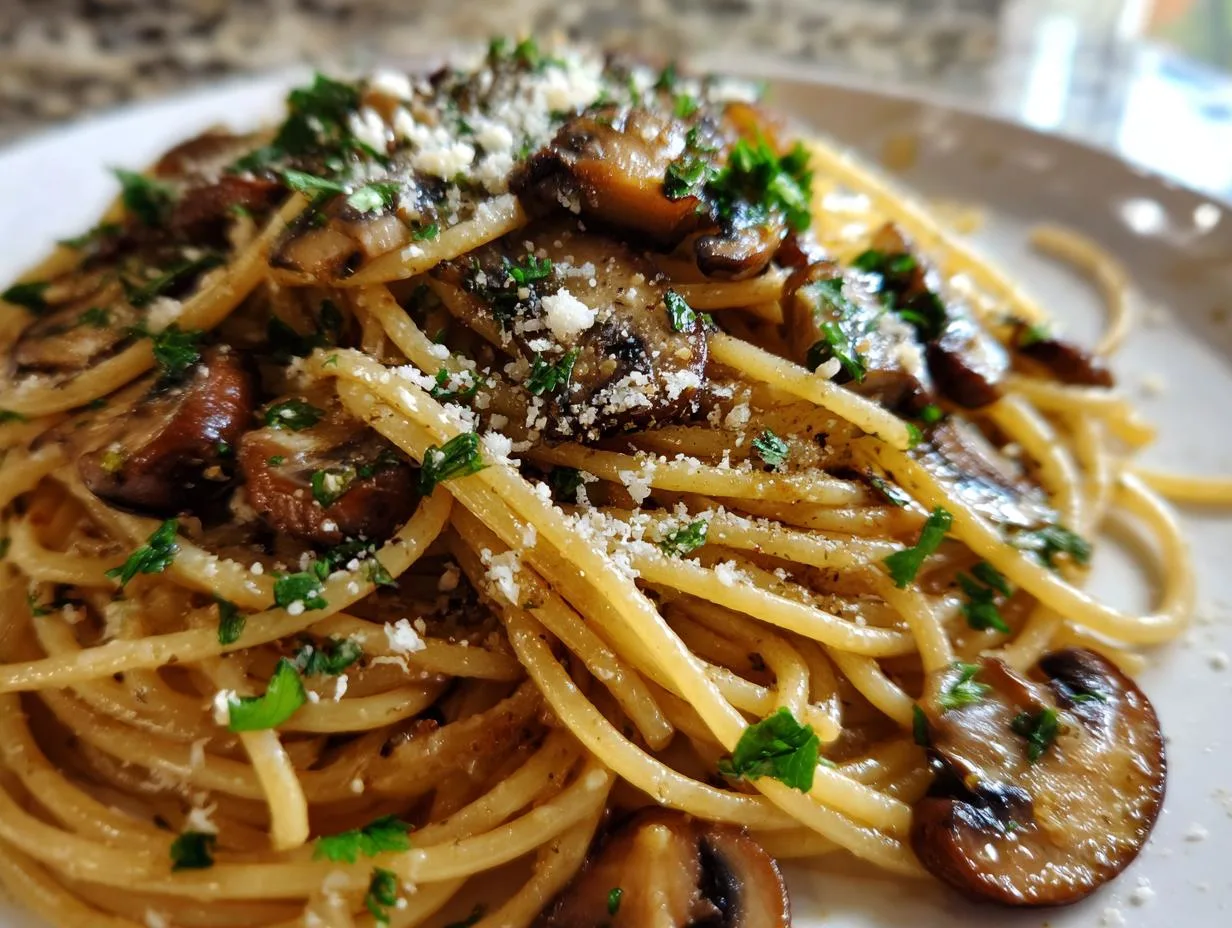 mushroom garlic spaghetti