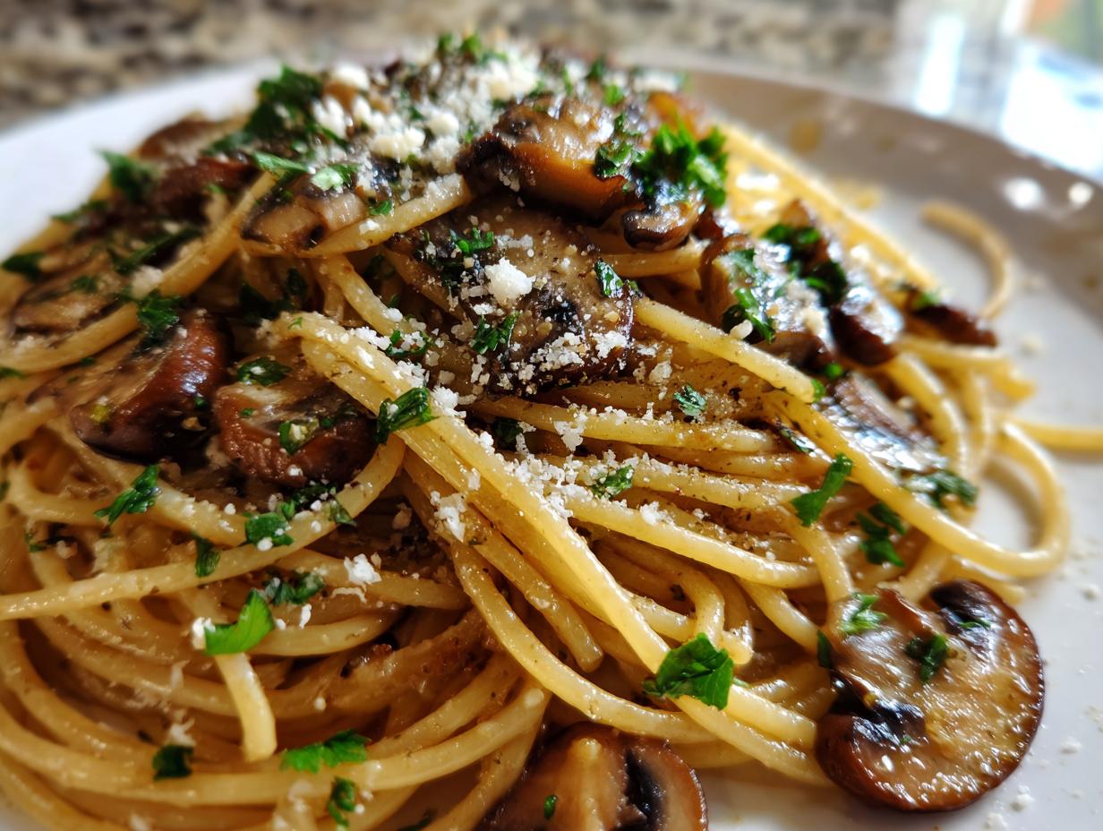 20-Minute Mushroom Garlic Spaghetti – Fast & Irresistible