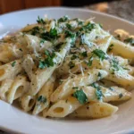 restaurant-style creamy garlic penne pasta