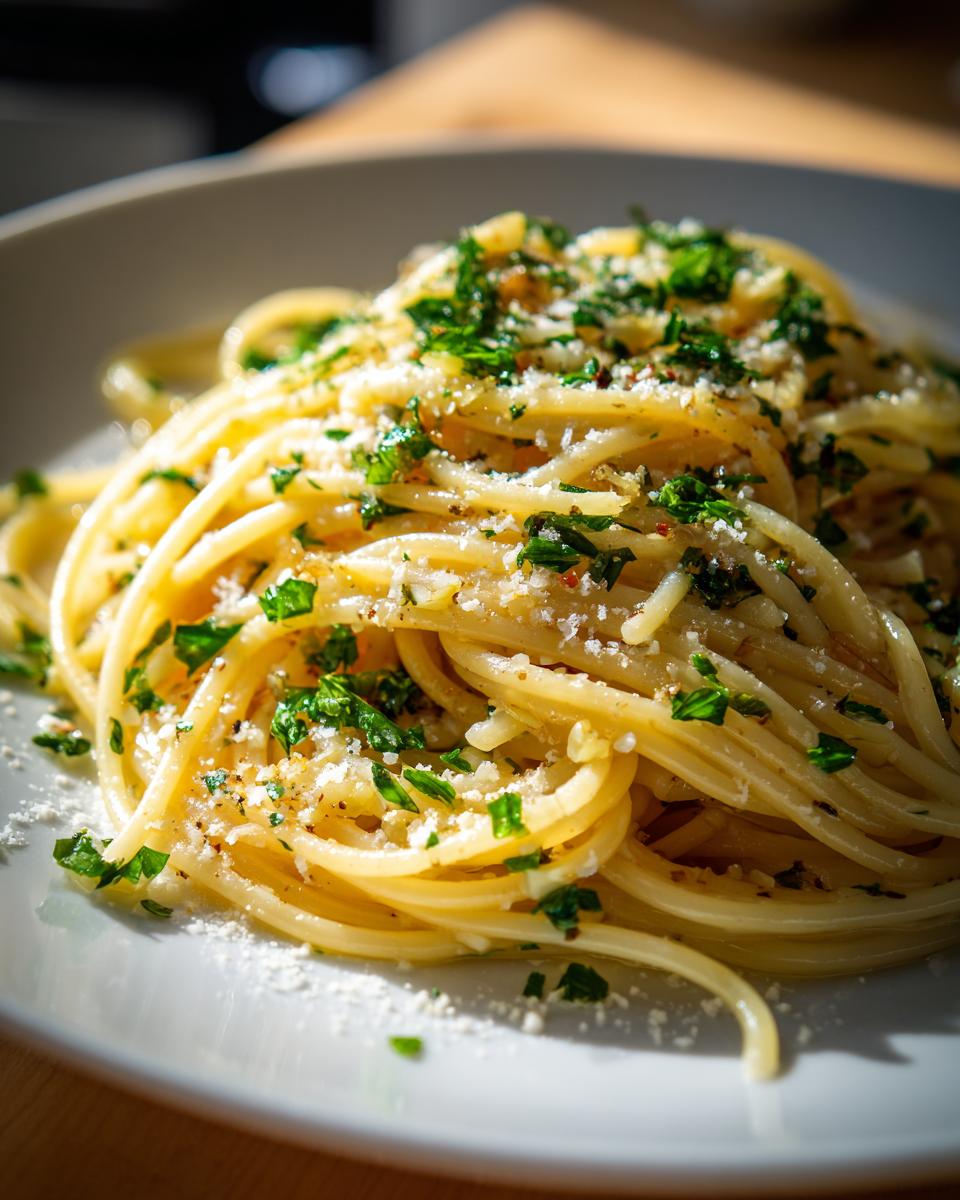 spaghetti with garlic and oil - detail 2