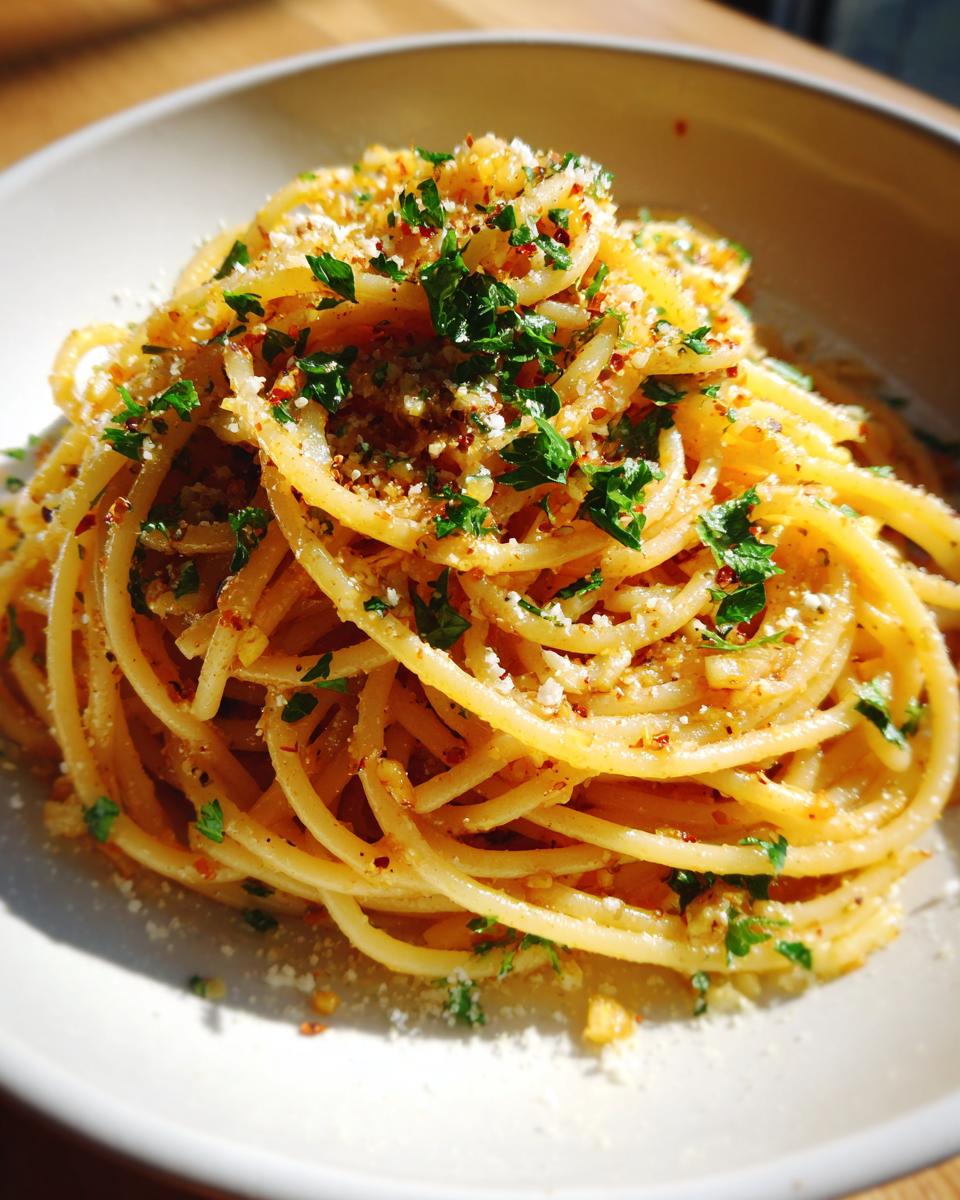 spaghetti with garlic and oil - detail 3