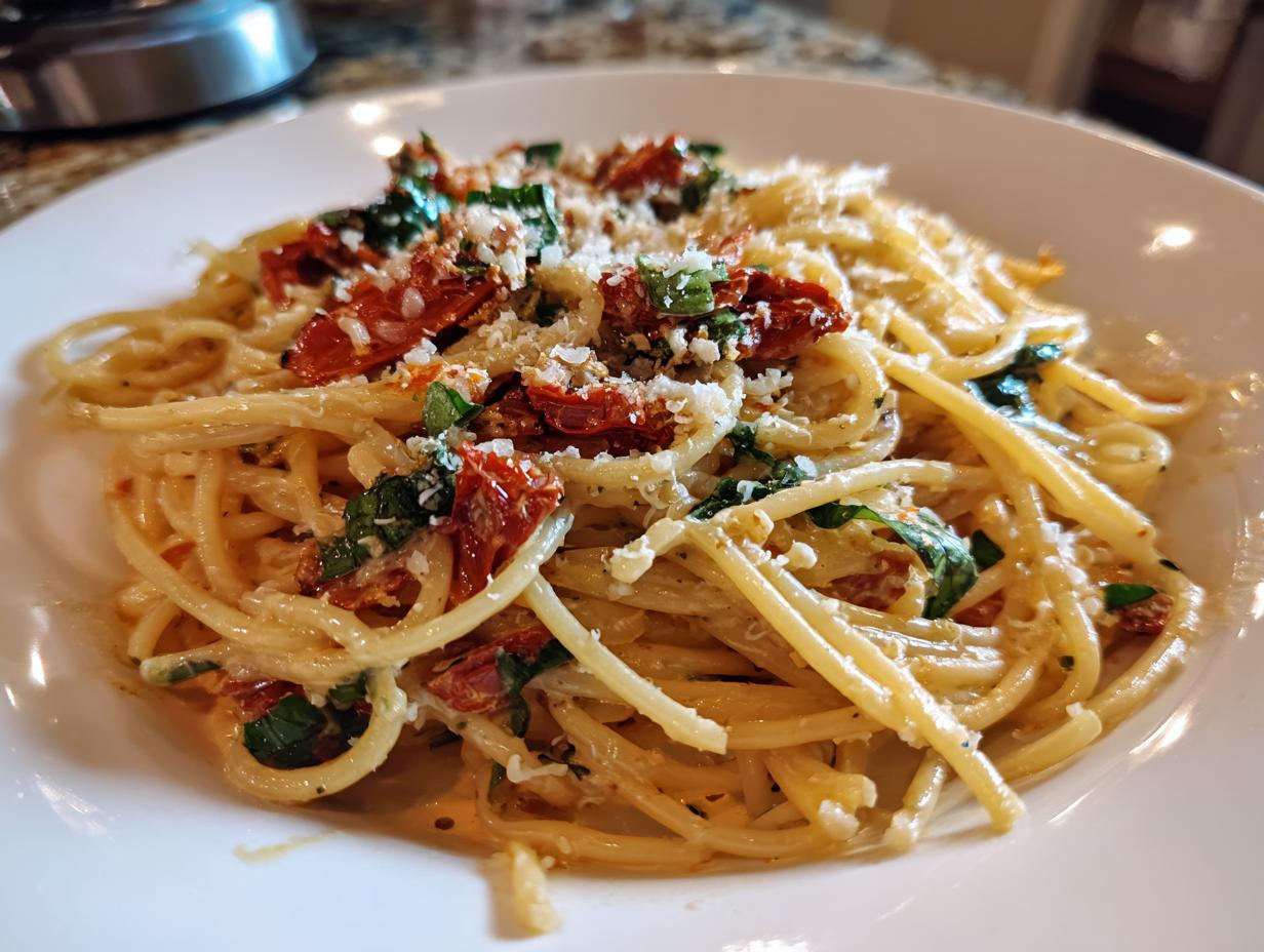 spaghetti with sun-dried tomato cream sauce - detail 3